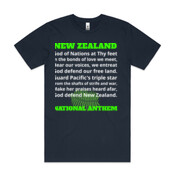 NATIONAL ANTHEM - Mens Block T shirt -ENGLISH VERSION ON FRONT & MAORI VERSION ON BACK
